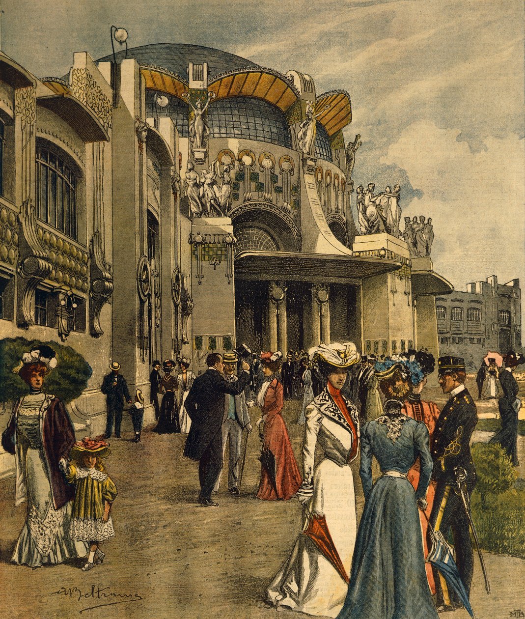 Slavnostní otevření První mezinárodní výstavy moderního dekorativního umění v Turíně, Achille Beltrame (1871-1945), z La Domenica del Corriere, květen 1902 od Achille Beltrame