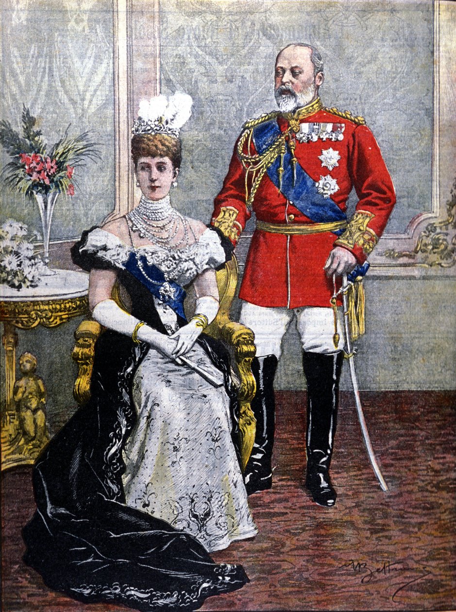 Anglický král Edward VII. (1841-1910) s královnou Alexandrou v roce 1902 ilustrace Achilles Beltrame od Achille Beltrame