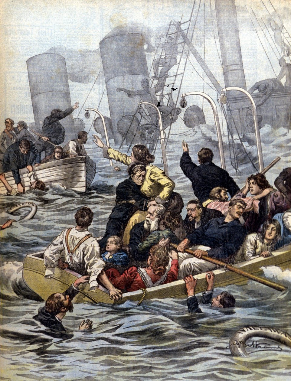Námořní dramata: potopení parníku Wallawalla naloženého zlatokopy z Klondiku. Ilustrace Beltrame. La Domenica del corriere. 1902 od Achille Beltrame