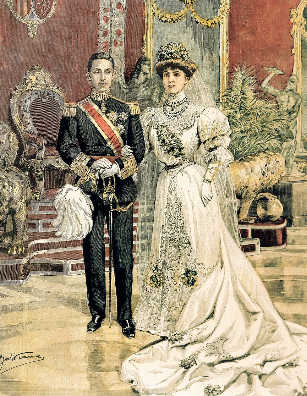 Sňatek španělského krále Alfonse XIII. a princezny Eny z Battenbergu, Achille Beltrame (1871-1945) z La Domenica del Corriere, 3. června. od Achille Beltrame