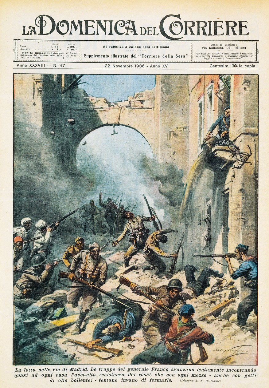 Melee v ulicích Madridu během španělské občanské války, Achille Beltrame (1871-1945), z La Domenica del Corriere, 22. listopadu od Achille Beltrame