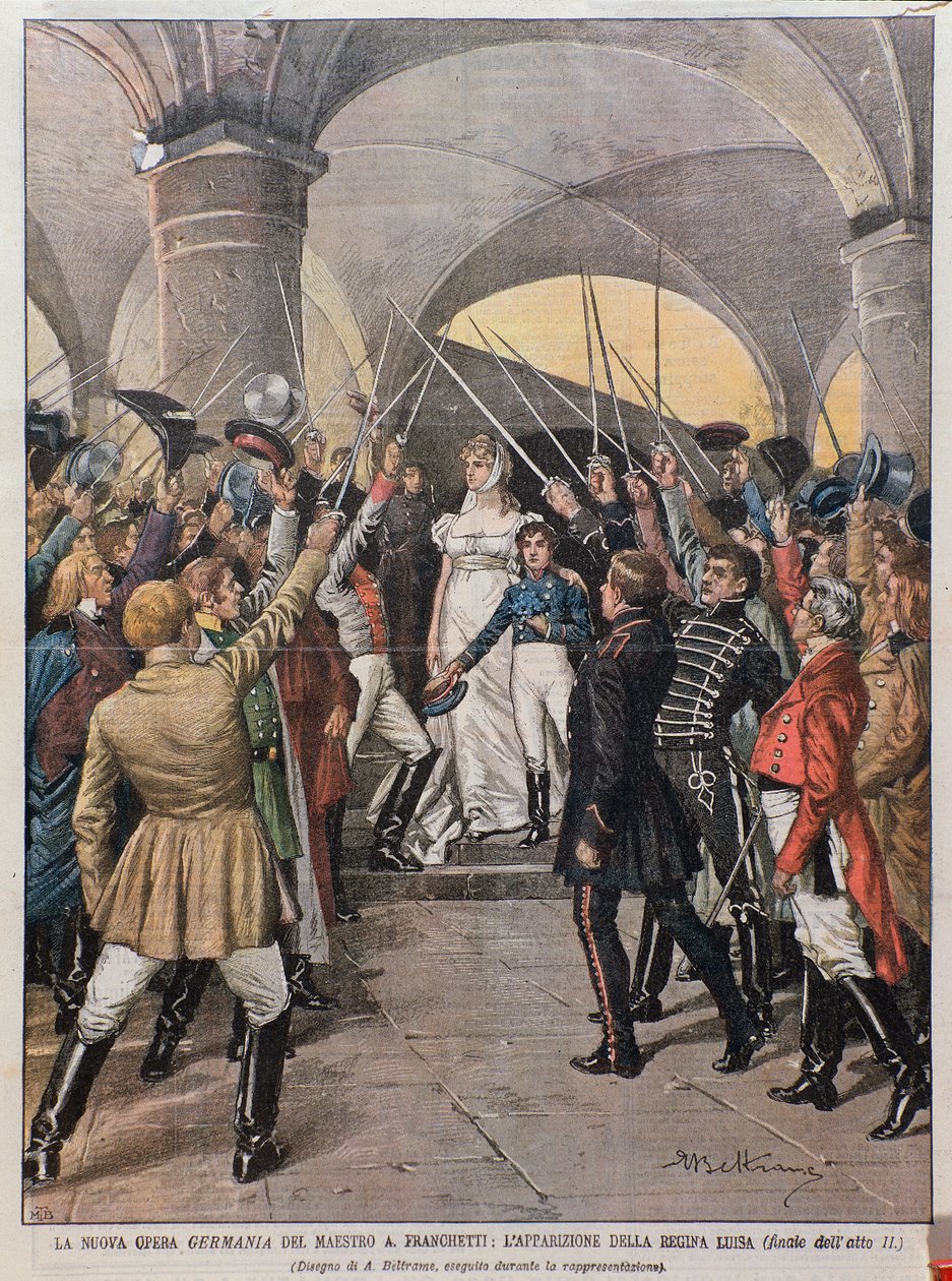 Provedení opery Germania od Alberta Franchettiho (1860-1942) v Teatro alla Scala v Miláně v roce 1902 od Achille Beltrame