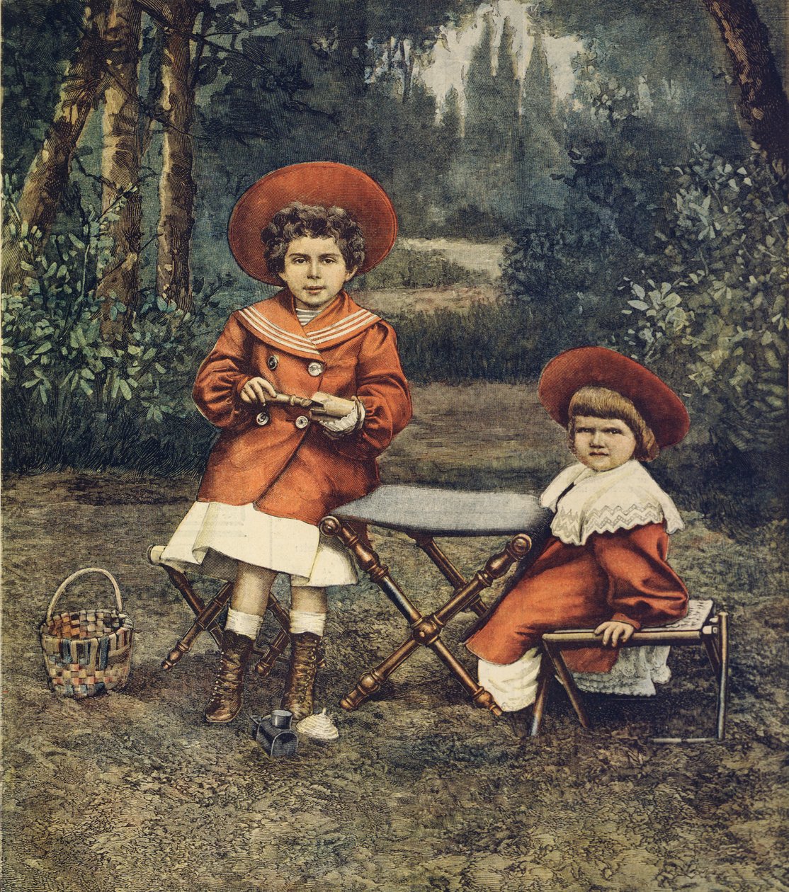 Princezny Jolanda a Mafalda, královské dcery, v zahradách v Quirinale, od Achille Beltrame (1871-1945), z La Domenica del Corriere od Achille Beltrame