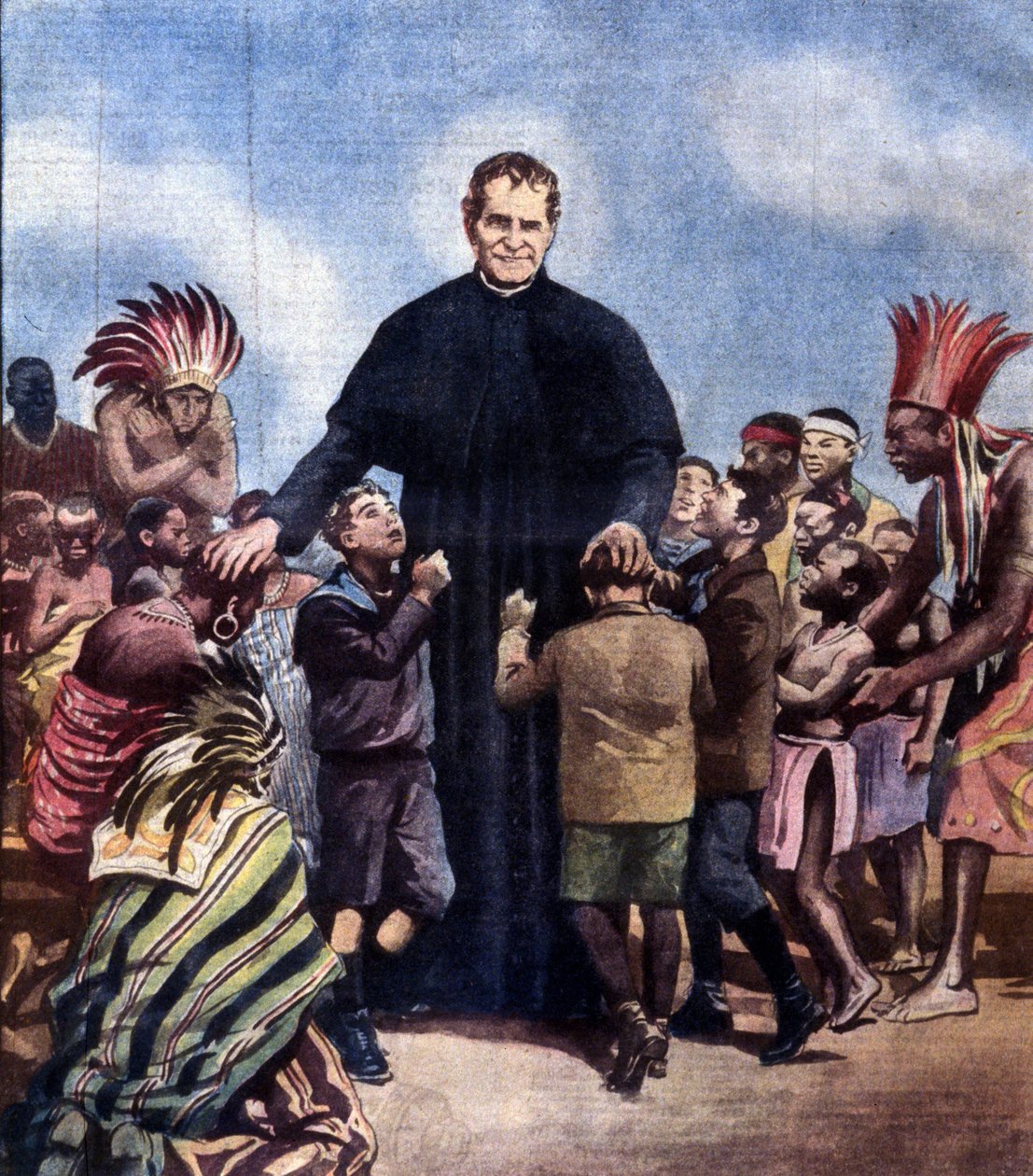 Svatý Jan Bosco. Giovanni Bosco, známý také jako italský kněz Don Bosco (1815-1888). Ilustrace Achille Belrame od Achille Beltrame