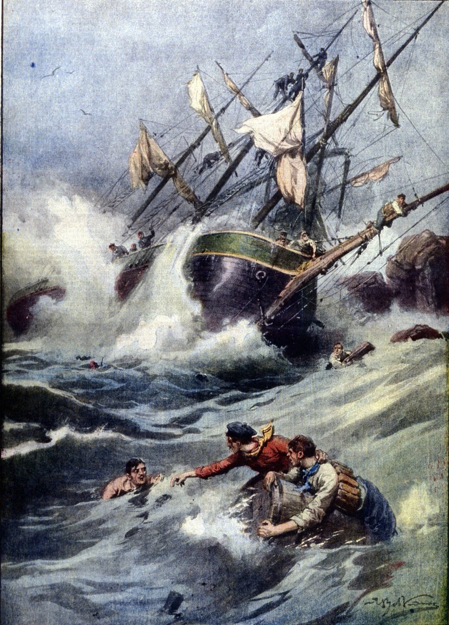 Potopení ruské čtyřstěžňové lodi poblíž anglického pobřeží od Achille Beltrame