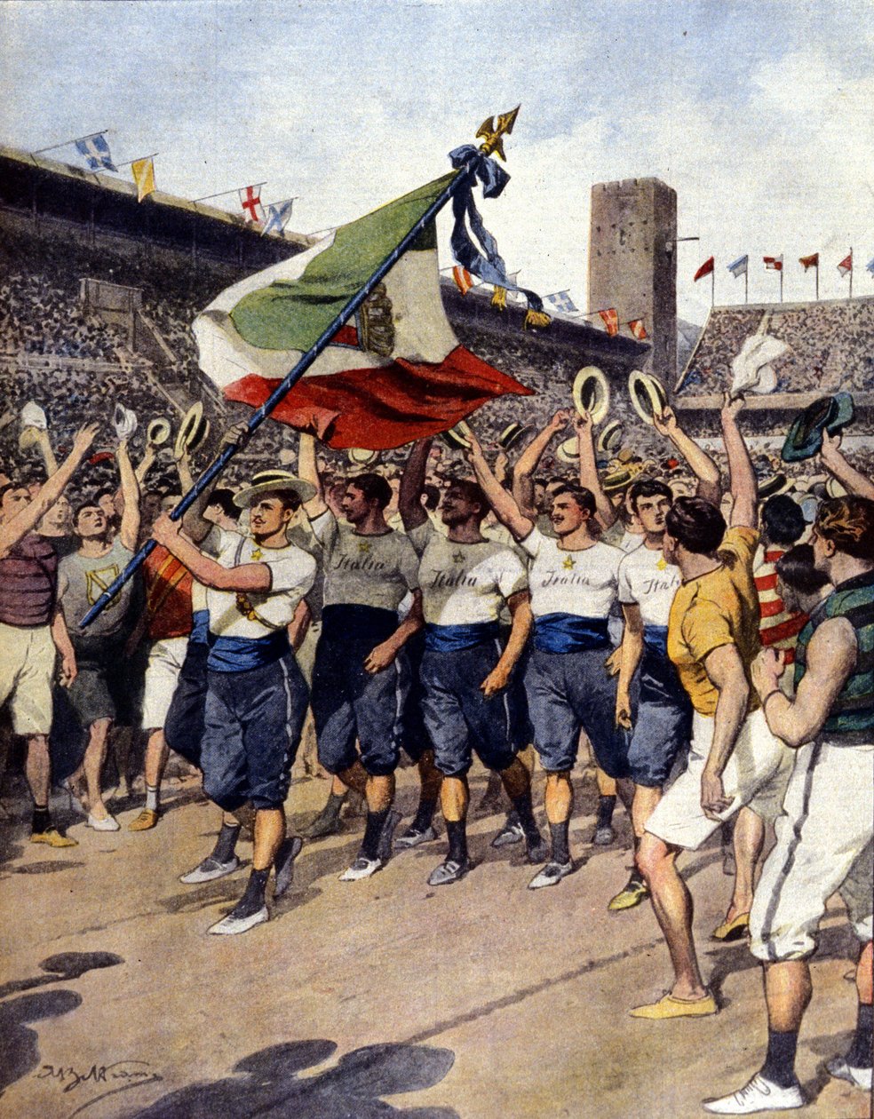 Olympijské hry ve Stockholmu 1912: vítězný italský gymnastický tým. Ill. d