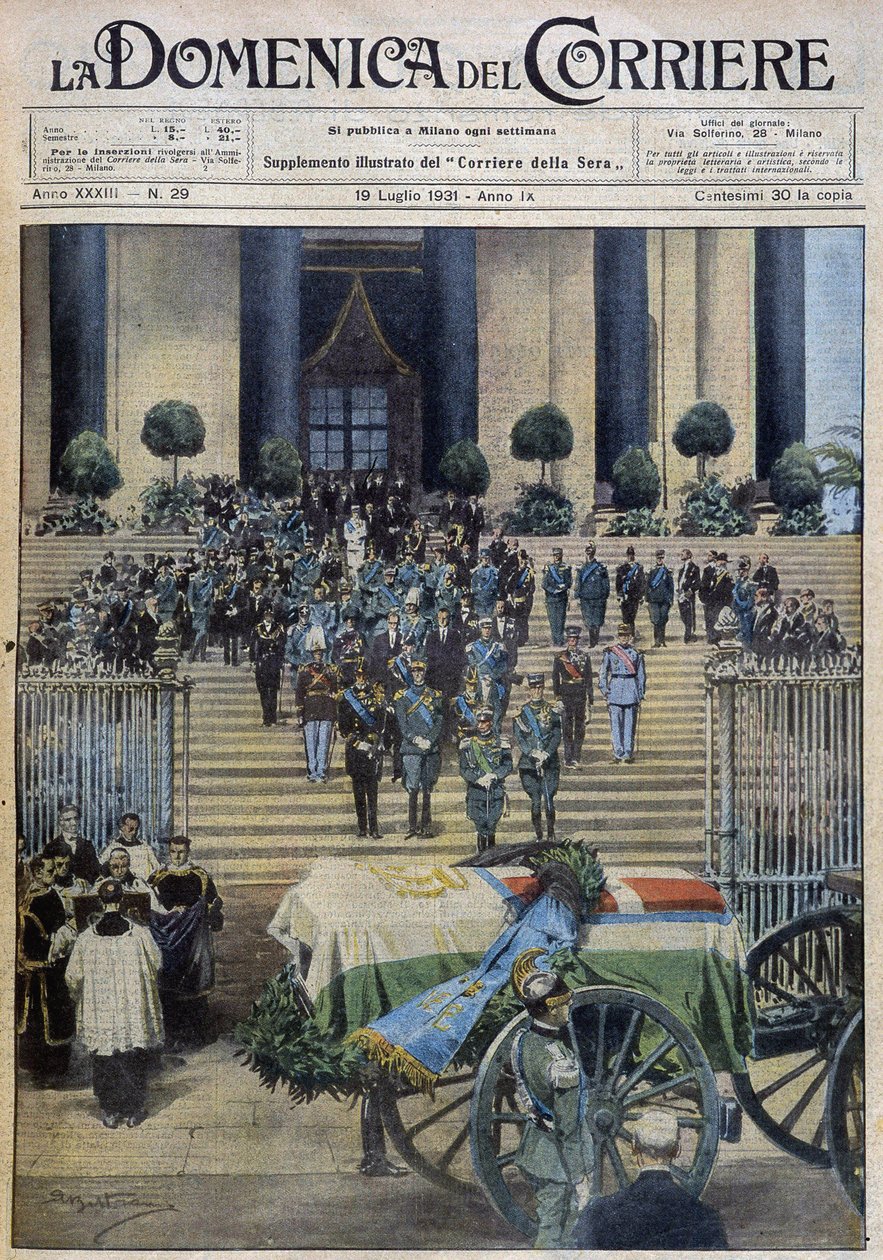 Požehnání ostatků vévody z Aosty v Turíně poté, co smuteční průvod prošel celým městem - dess. de A. Beltrame v „“la Domenica del Corriere““ z 19.7.1931 od Achille Beltrame