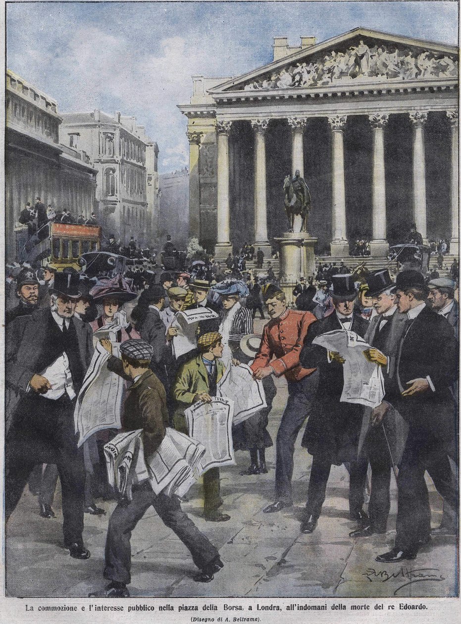 Den poté, co zemřel král Edward VII., den po smrti krále Edwarda VII. Ilustrace Achille Beltrame. května 1910. od Achille Beltrame