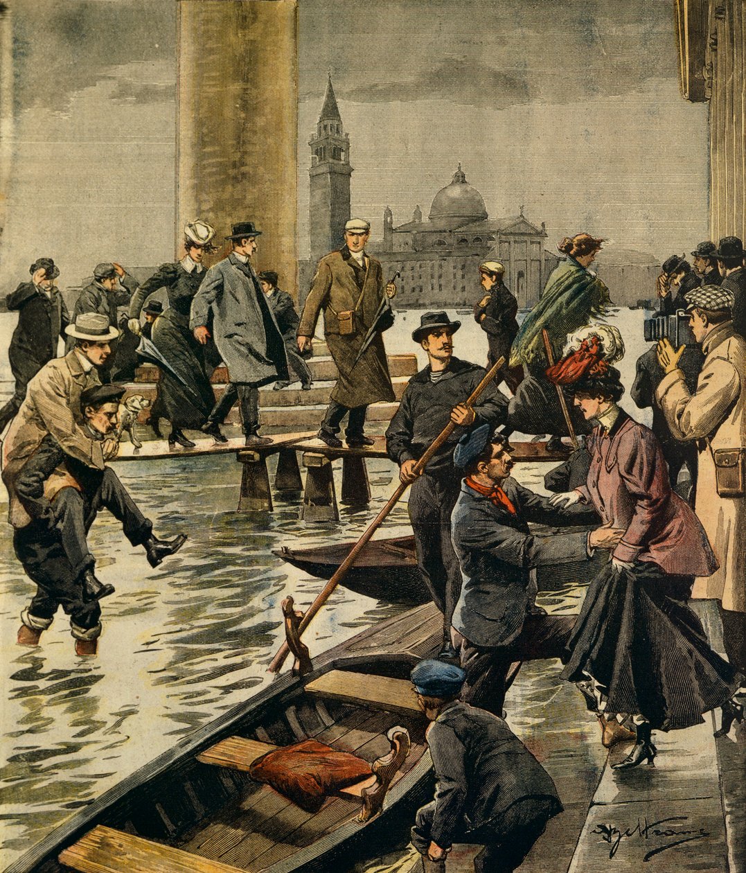 Fenomén velké vody na náměstí svatého Marka v Benátkách, Achille Beltrame (1871-1945), z La Domenica del Corriere od Achille Beltrame