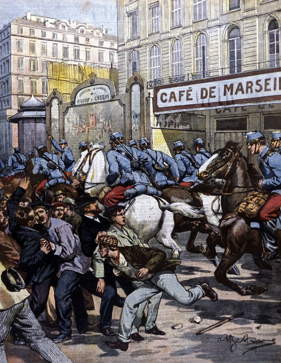 Dělnické stávky v Marseille: husaři velí na Canebière. Ilustrace Beltrame. La Domenica del corriere. 1901. od Achille Beltrame