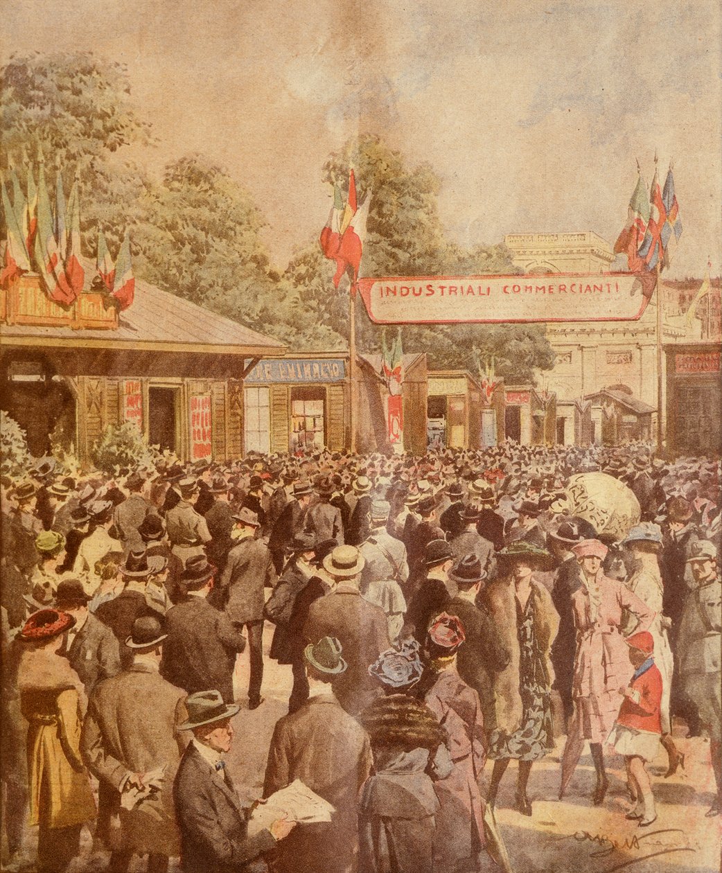 Veletrh v Miláně, Achille Beltrame, ilustrace, Ilustrátor Achille Beltrame (1871-1945), z La Domenica del Corriere, 24. dubna 1921 od Achille Beltrame