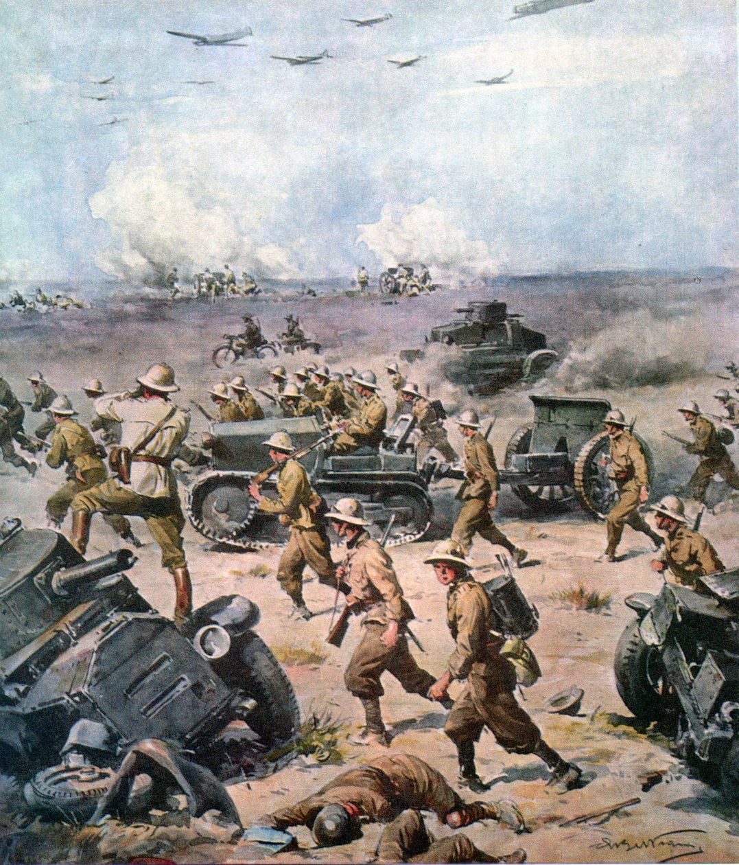 WWII-1940 severoafrická kampaň – italská invaze do Aegypt, La Domenica del Corriere 22. září 1940 od Achille Beltrame