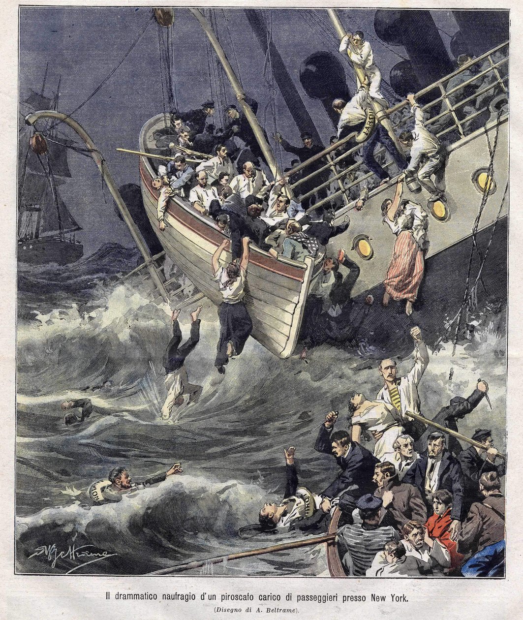 Vrak lodi Larchmont u New Yorku v únoru 1907 od Achille Beltrame