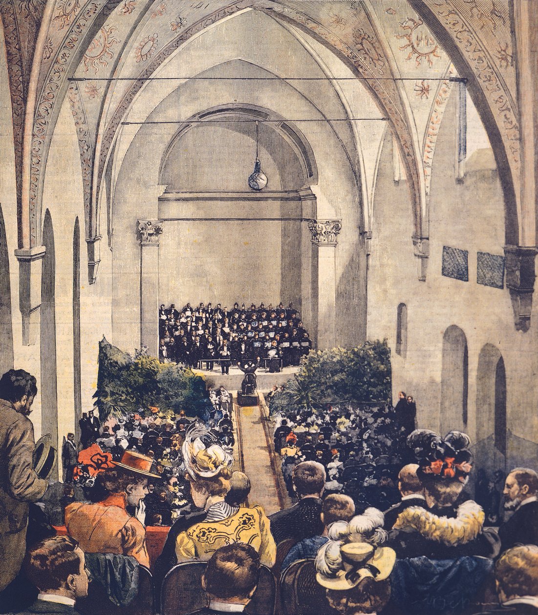 ceremonie v Perosi Music Hall v Miláně, Achille Beltrame (1871-1945), ilustrace na obálce z La Domenica del Corriere, 6. května 1900. od Achille Beltrame