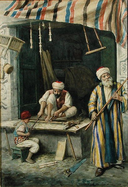 Arab Carpenters, cca 1875 (akvarel na papíře) od Achille Buzzi
