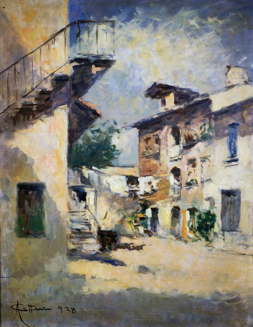 Achille Cattaneon (1872-1931) maalaismainen sisäpiha. Italia, 1900-luku. od Achille Cattaneo