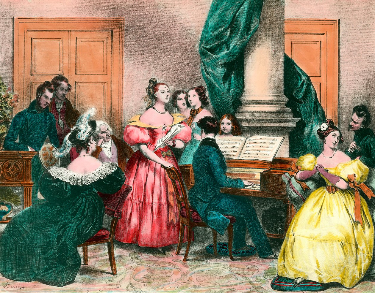 Hudební odpoledne v rodině Rytina Achille Deveria (1800-1857) Rytina 19. století. Soukromá sbírka od Achille Devéria