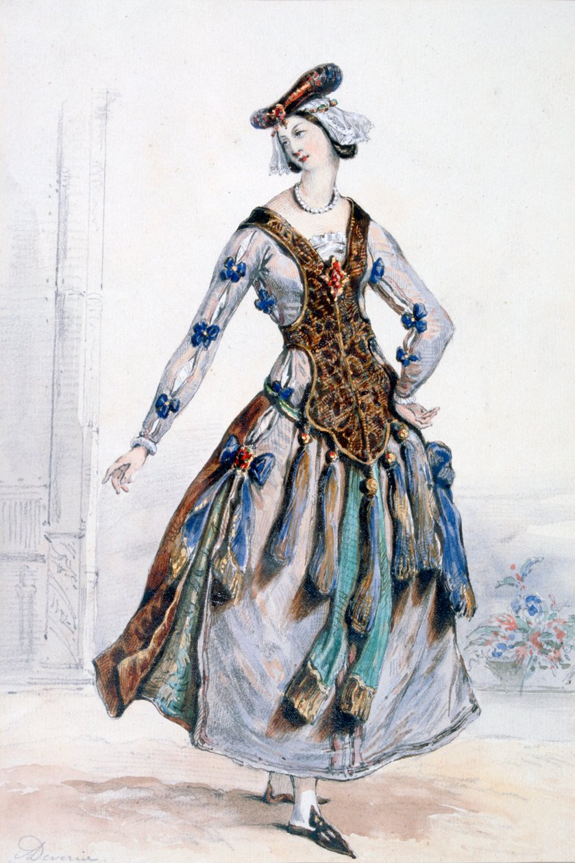 Mademoiselle Sophie, návrh kostýmů pro operu, c1820-1857 od Achille Devéria