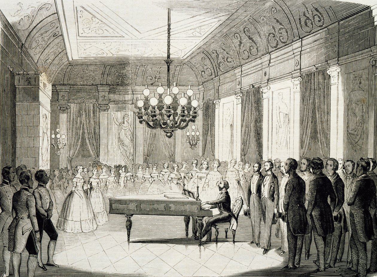 Musiikki-ilta pianon kanssa, Achille Deveria (1800-1857), kaiverrus, Ranska od Achille Devéria
