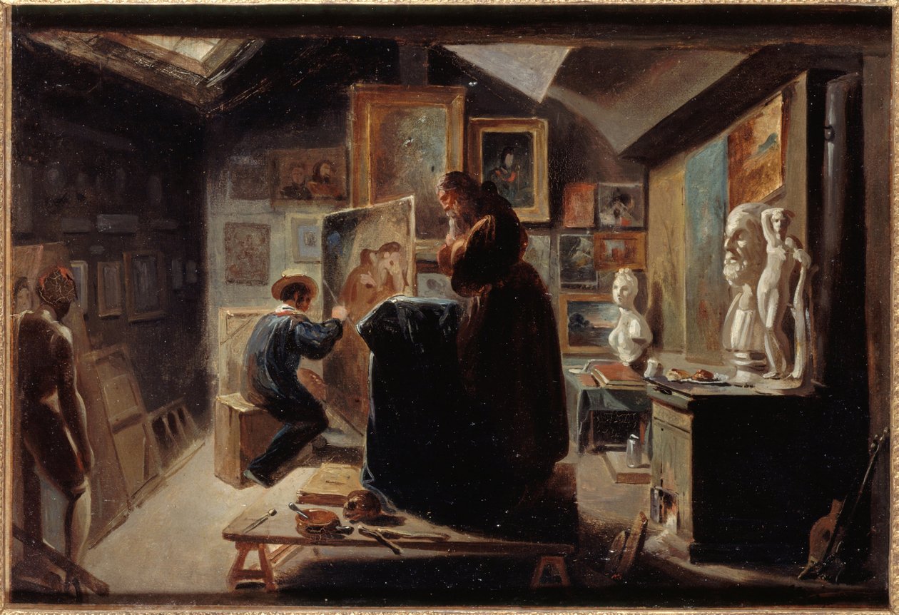 Póza modelky, kolem roku 1838 (olej na papíře na plátně) od Achille Devéria