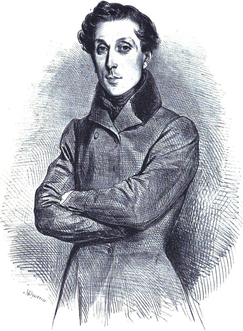 Portrét francouzského architekta Alphonse de Gisors, litografický portrét od Achille Devéria