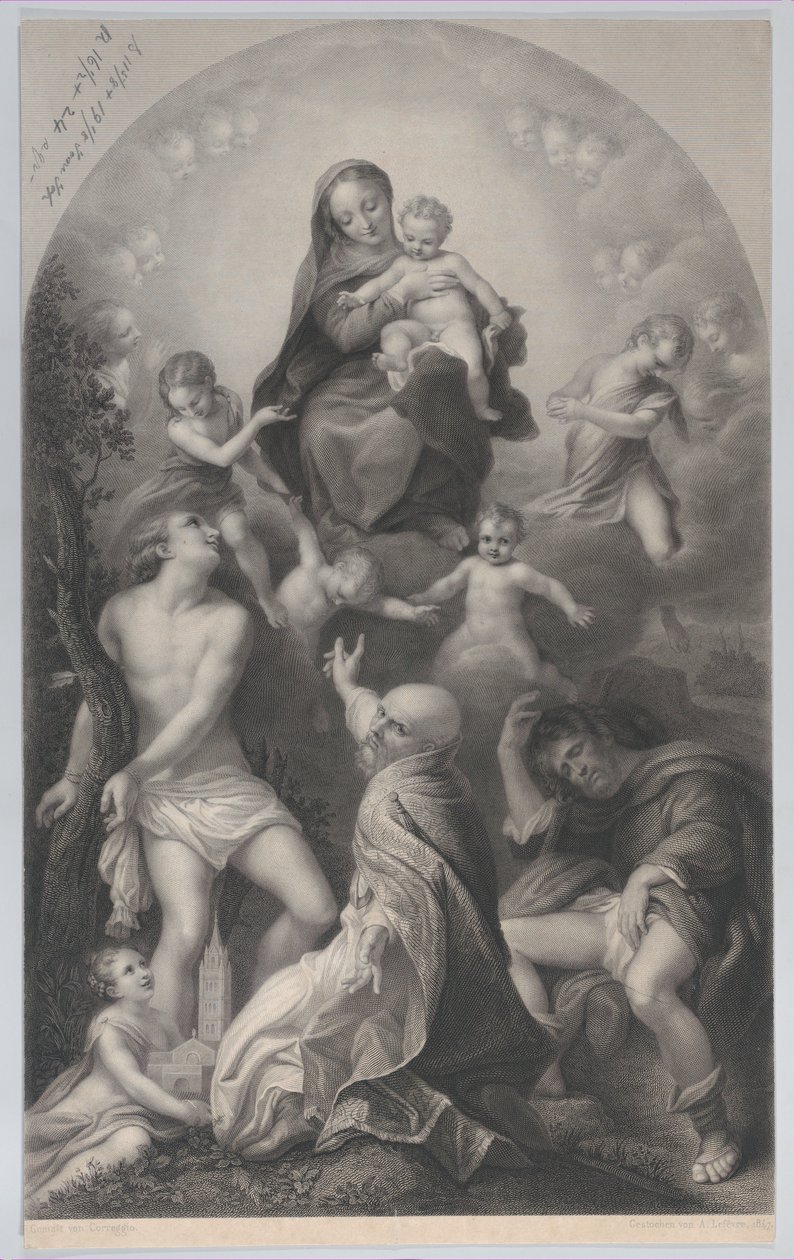 Madona ze svatého Šebestiána s Pannou a Dítětem, obklopená anděly, hledící k..., 1847. od Achille Désiré Lefèvre