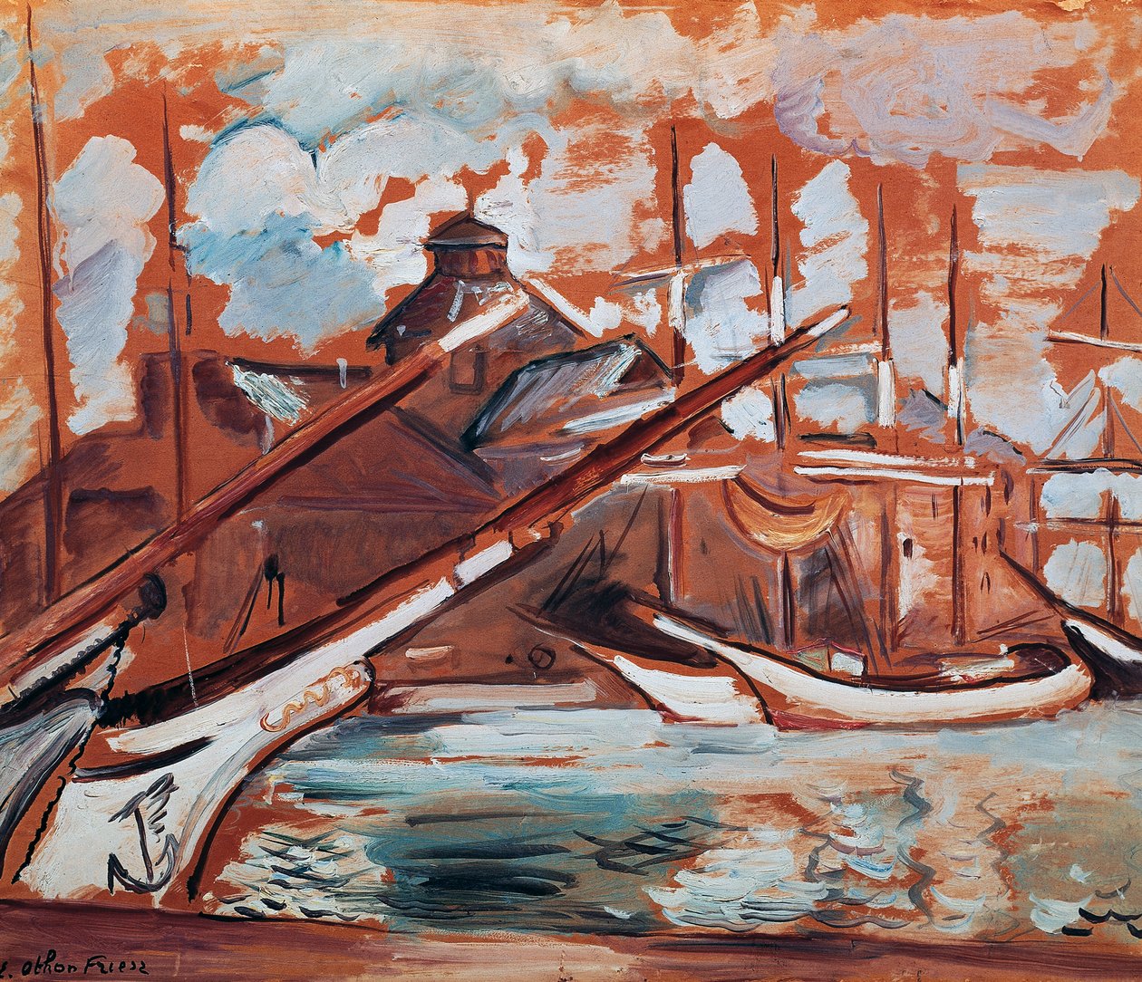 Přístavní scéna, Othon Friesz (1879-1949), olej na kartonu, 54x65 cm. Francie, 20. století. od Achille Emile Othon Friesz