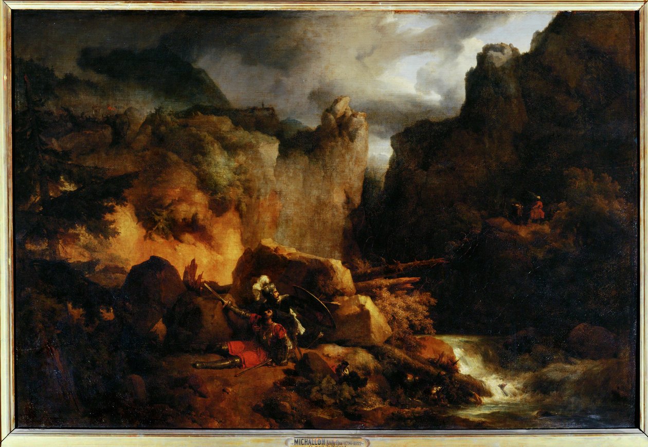 Výplata. Mort de Roland v roce 778 - Krajina. Rolandova smrt v roce 778 ... od Achille Etna Michallon