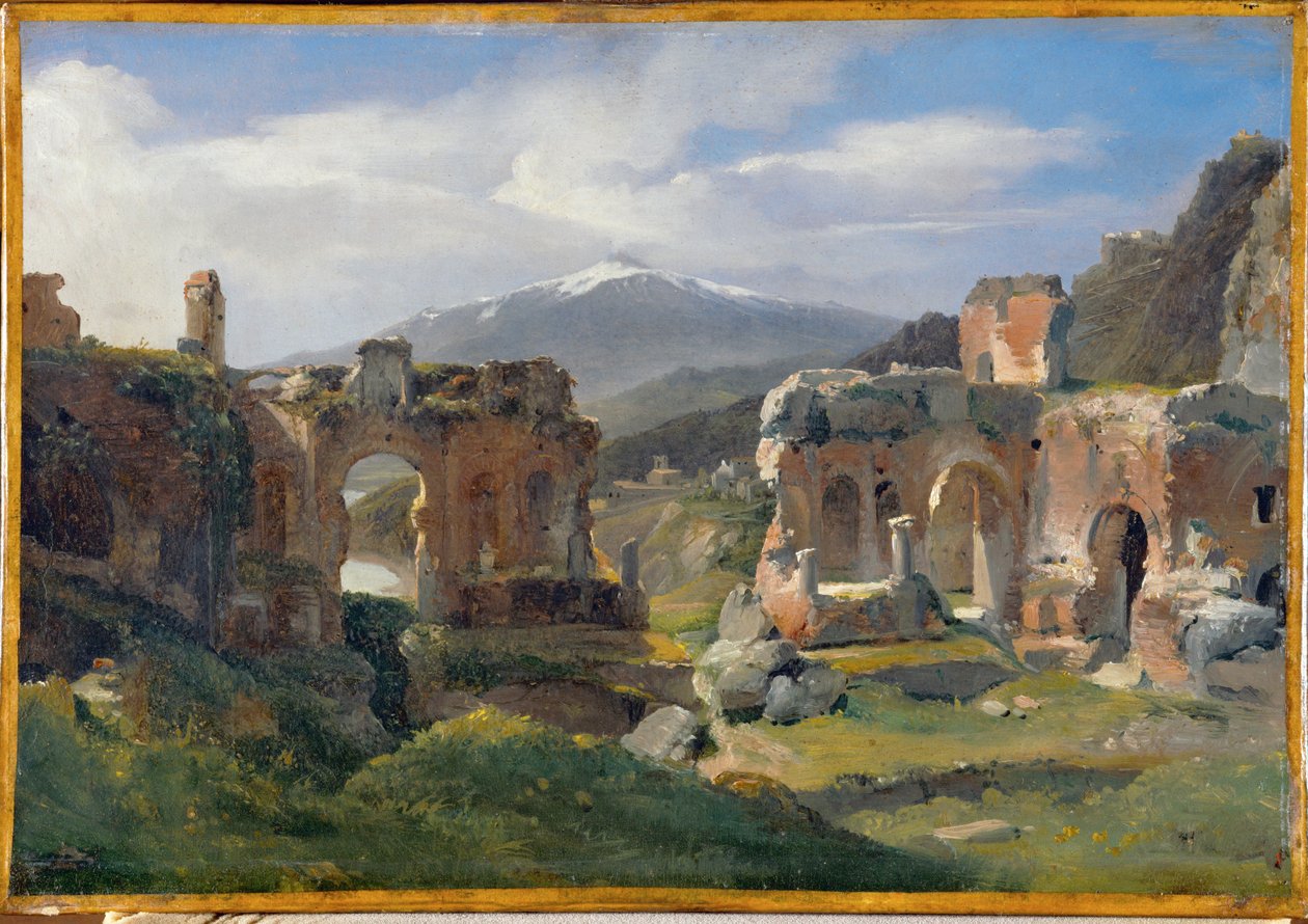 Ruines du theatre de Taormina - Ruiny divadla v Taormině ... od Achille Etna Michallon