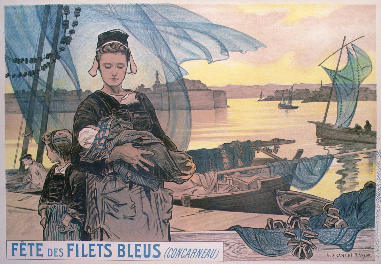 Plakát zobrazující Festival modrých rybářských sítí, Concarneau, Bretaň (barevné lito) od Achille Granchi Taylor