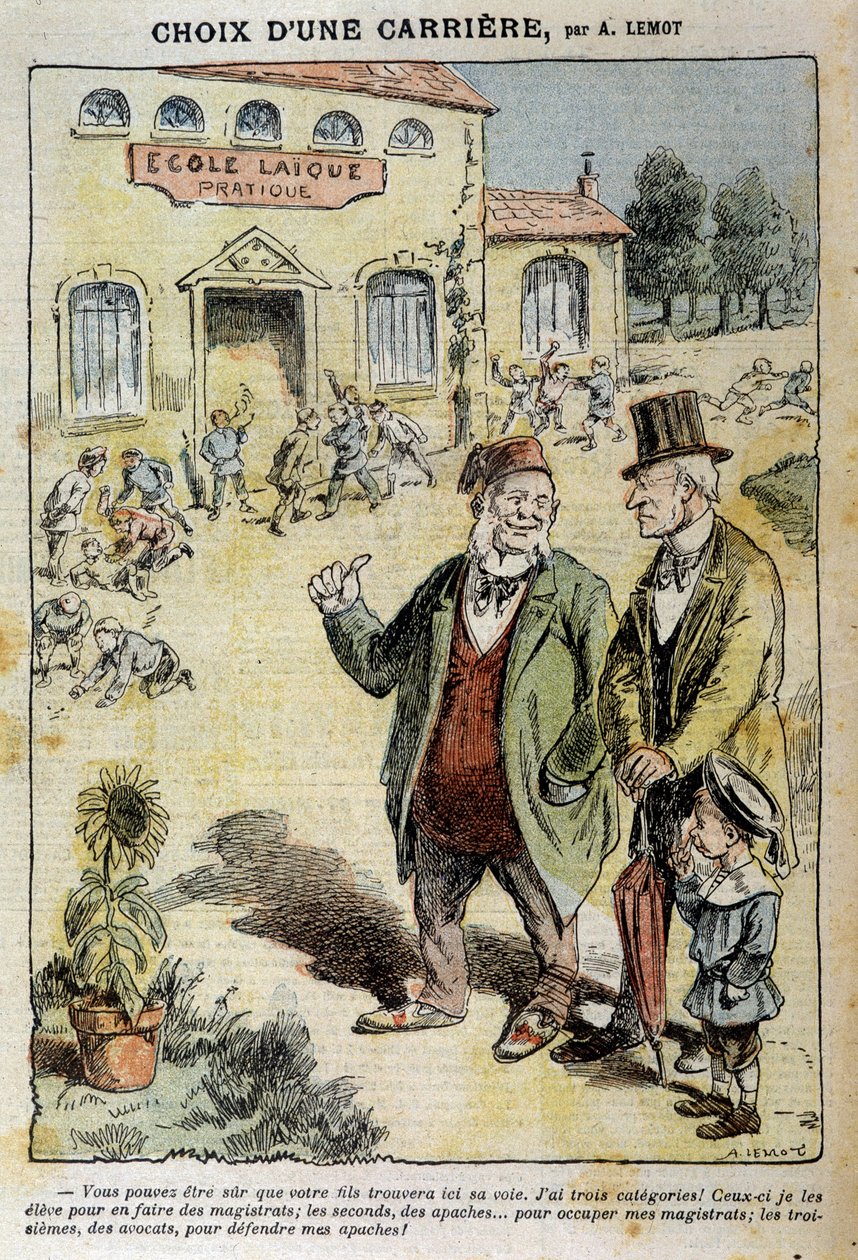 Volba kariéry: Cartoon on the Laique School – od Achile Lemota (1846-1909), v „“Le Pelerin““ ze 4.4.1909 od Achille Lemot