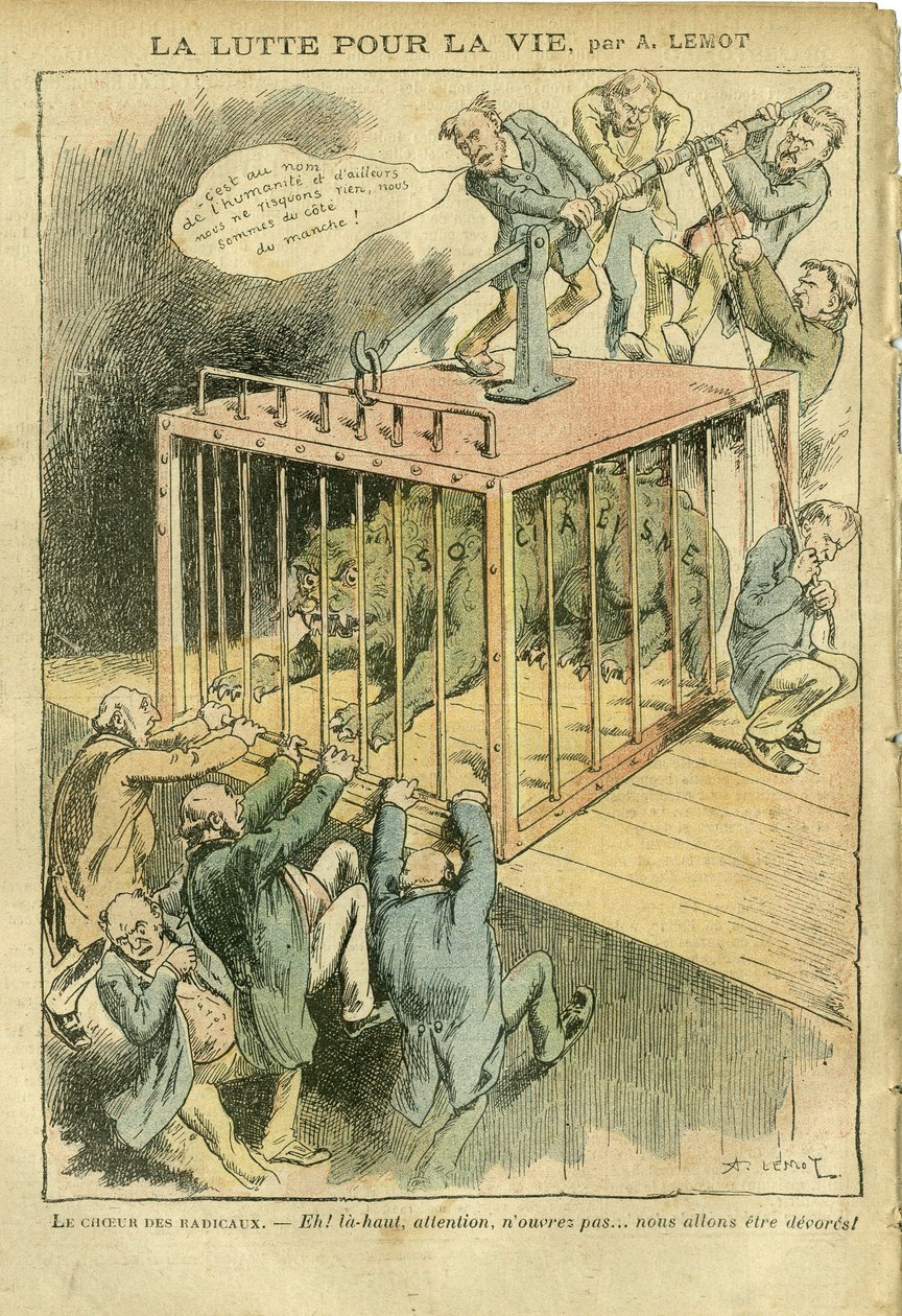 Ilustrace Achille Lemot (1846-1909) v Le Pelerin, 21/04/07 - Boj o život - Socialismus, Radikální Socialismus - Animalisation od Achille Lemot