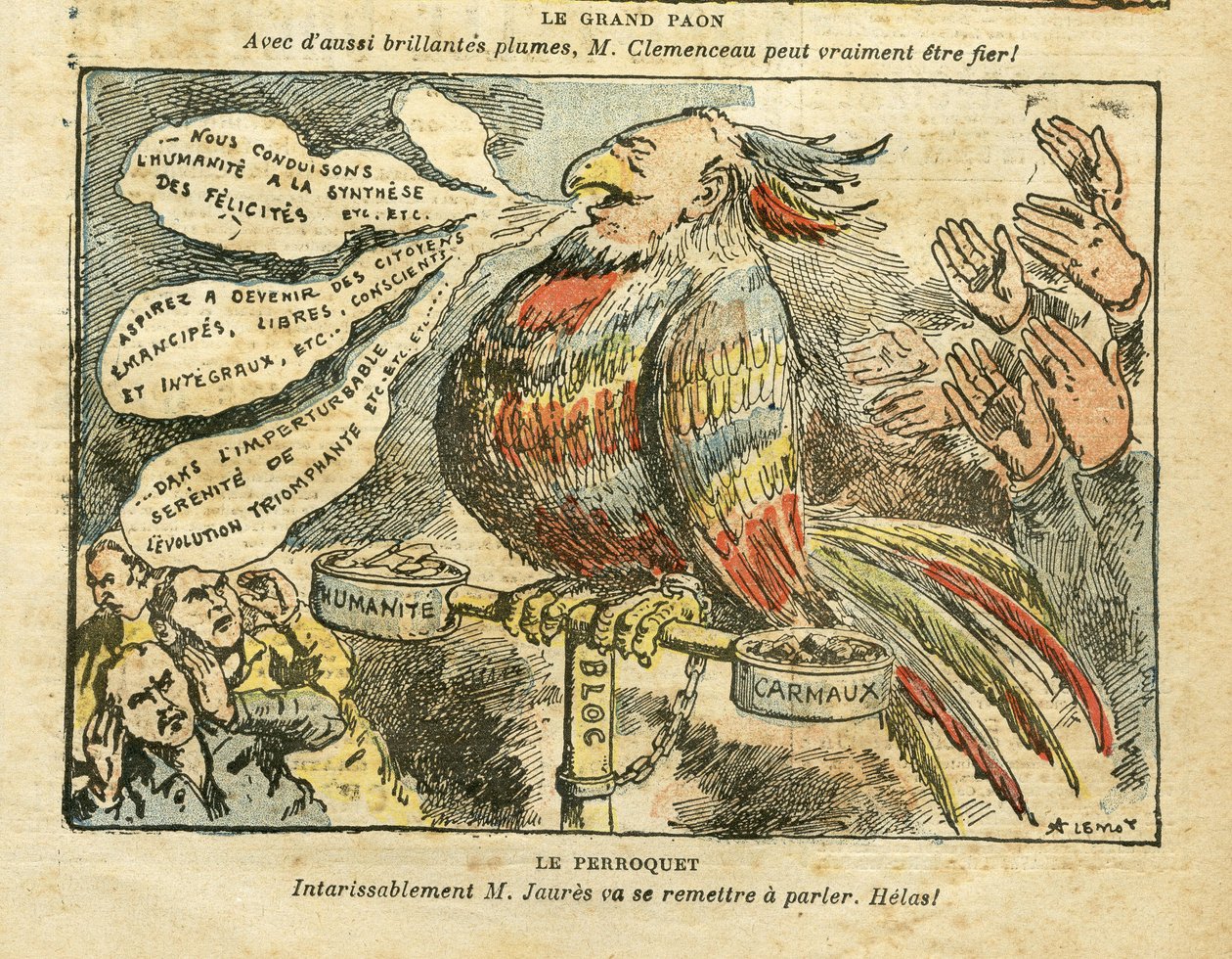 Ilustrace Achille Lemot (1846-1909) v Le Pelerin, 26.1.2008 - Velký páv - Greve, Socialismus, Carmaux, Humanita (deník) - Jaures Jean, Parroquet od Achille Lemot