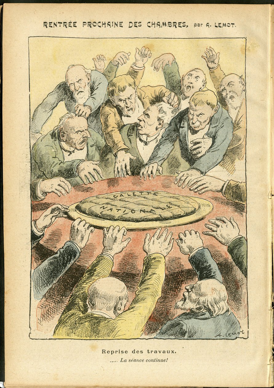 Ilustrace Achille Lemot (1846-1909) v Le Pelerin, 03.06.06 - Další pronájem komor - Antiparlamentarismus, Poslanecká sněmovna Hemicycle, Galette des rois - Deputát od Achille Lemot