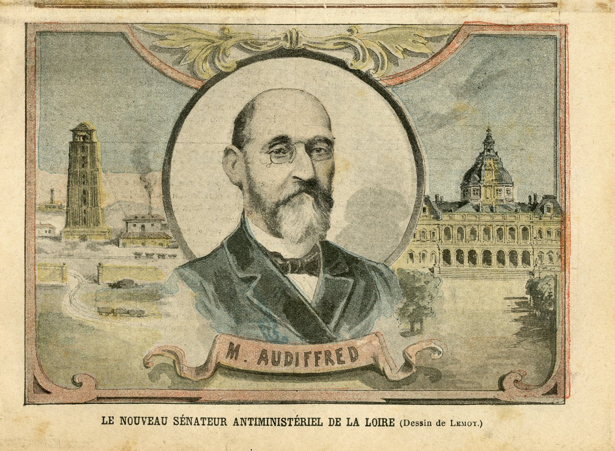 Ilustrace Achille Lemot (1846-1909) v Le Pelerin, 6. 11. 4 - Nový protiministerský senátor za Loiry - Senat, Loire - senátor, Audiffred Honore (1840-1917) od Achille Lemot