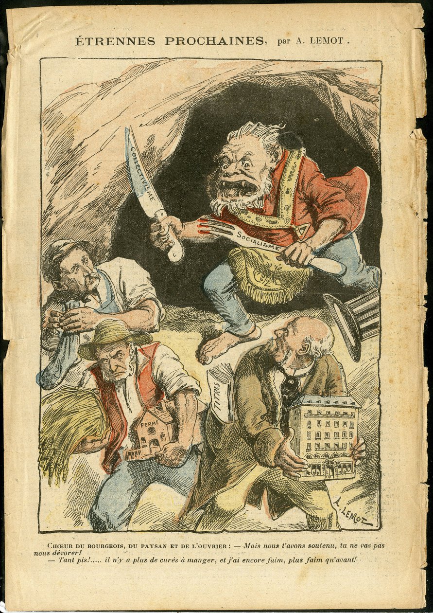 Ilustrace Achille Lemot (1846-1909) v Le Pelerin, 07.01.06 - Další cizinec - Zemědělství, kolektivismus, socialismus - dělník, rolníci, zemědělci - zlobr/jíst/polykat, Animalisation od Achille Lemot