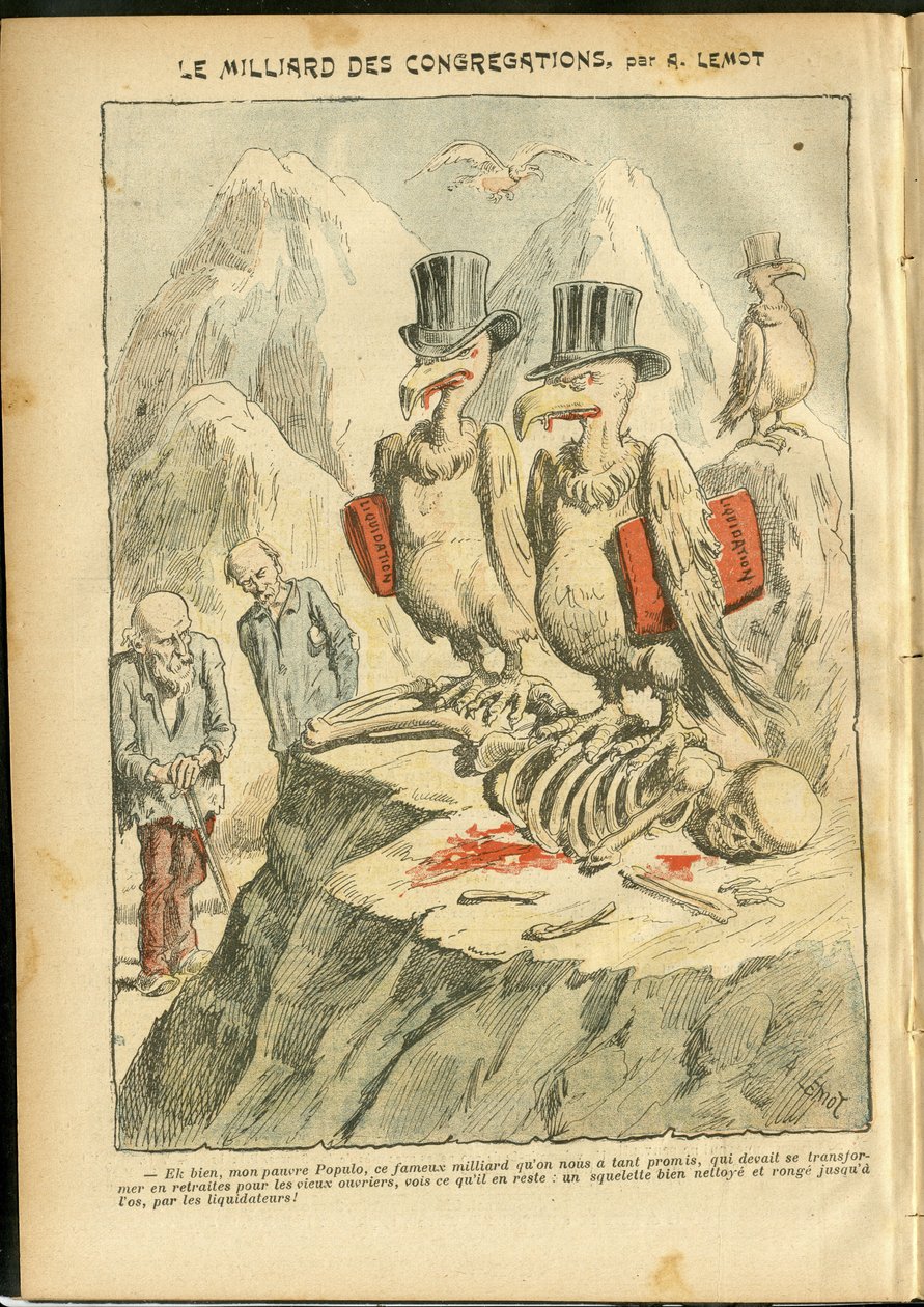 Ilustrace Achille Lemot (1846-1909) v Le Pelerin, 07/10/06 - Miliarda kongregací - Náboženství Víra, Katolický katolicismus - Miliarda kongregací - Vulture od Achille Lemot