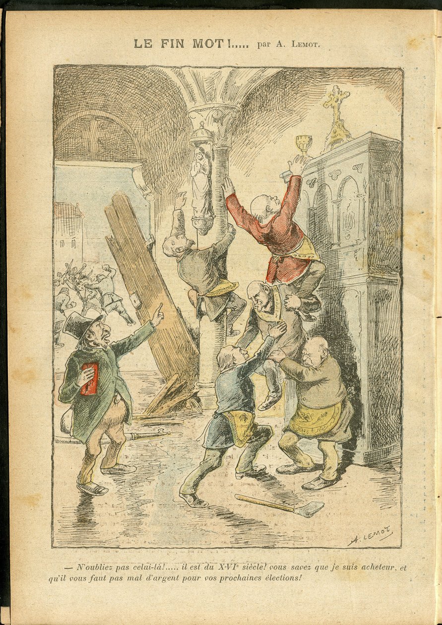 Ilustrace Achille Lemot (1846-1909) v Le Pelerin, 25. 2. 6 - antisemitismus, náboženství, víra, katolický katolicismus - odluka církve a státu, inventáře/reakce na inventáře - Žid od Achille Lemot