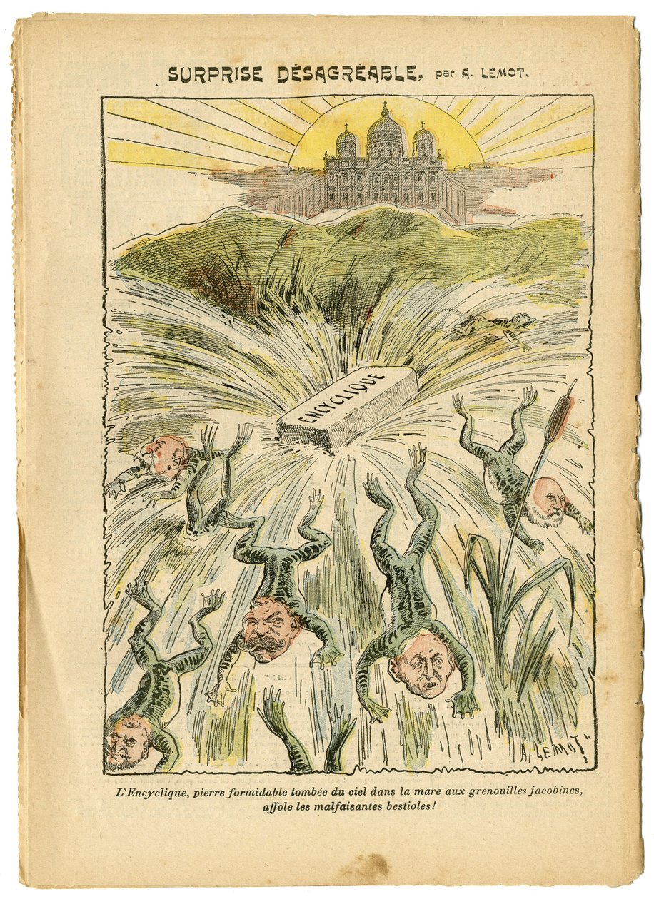 Ilustrace Achille Lemot (1846-1909) v Le Pelerin, 26. 8. 2006 - Ohavné překvapení - klerikální/antirepublikánské, náboženství Víra, Vatikán, Výrazy, Katolický katolicismus - Encyklika - Batraciánská žába - Animalisation od Achille Lemot