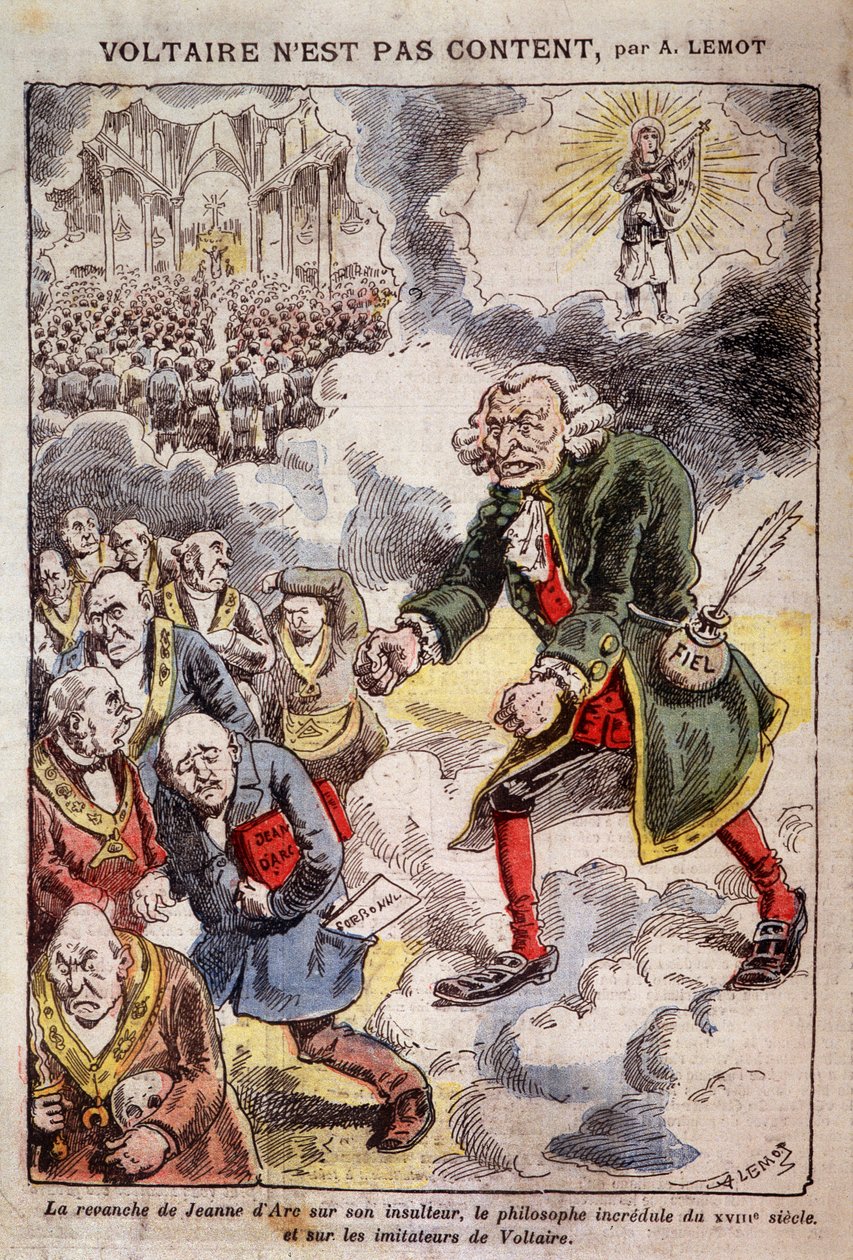 Voltaire není spokojený s Achille Lemot (1846-1909) - Karikatura na Francs Macons - v „Pelerin“ 25/04/1909 (rytina) od Achille Lemot