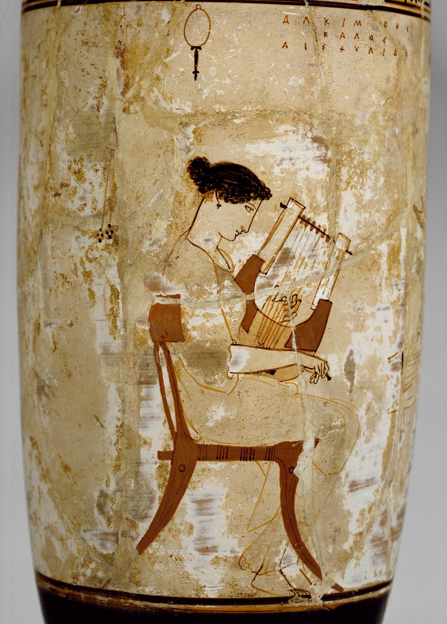 Podkrovní bílý lekythos s podobiznou hudebnic, 5. století před naším letopočtem od Achilles Painter