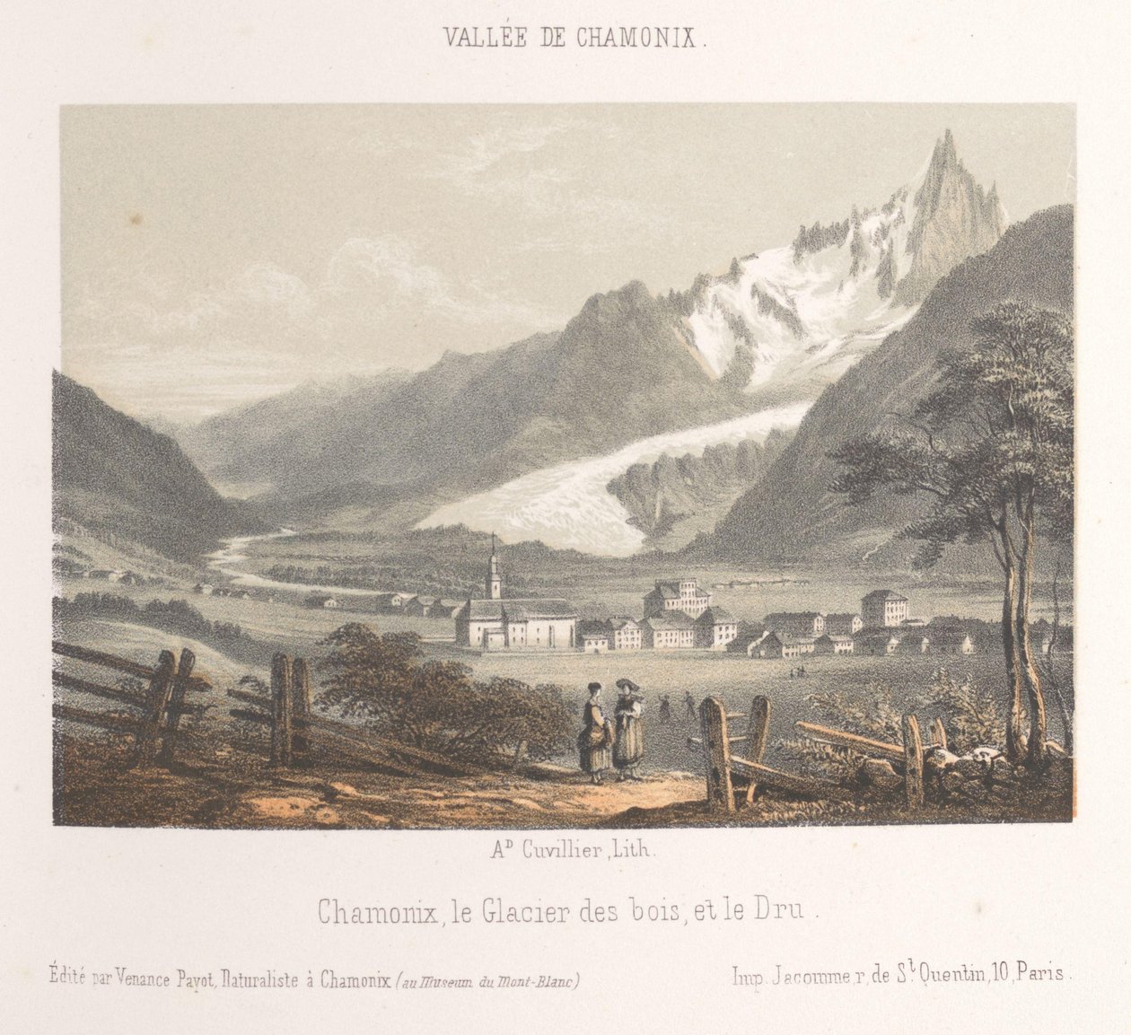 Pohled na Aiguille de Bionnassay s ledovcem Aiguille et Glacier de Bionnassay (název na objektu) Memory of Chamonix-Mont-Blanc (název série) Museum du Mont-Blanc (název série na objektu) od Ad. Cuvillier