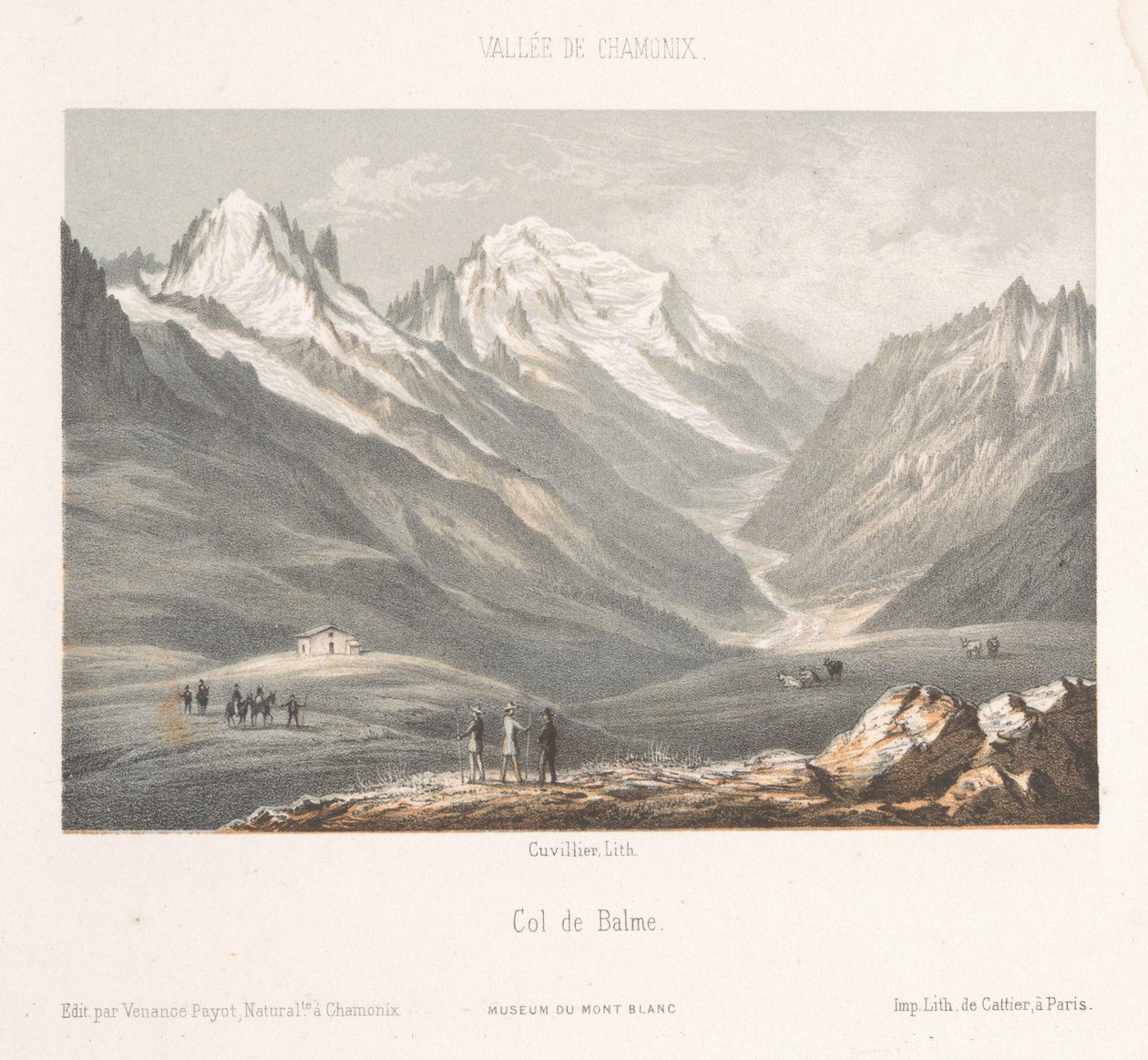 Pohled na vesnici Les Planards na cestě do Montenvers Les Planaz, chemin du Montanvert (název na objektu) Memory of Chamonix-Mont-Blanc (název série) Museum du Mont Blanc (název série) od Ad. Cuvillier