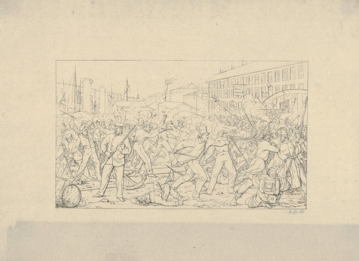 Bitva v Baltimoru, 19. dubna 1861 z Confederate War Etchings, 1861-63. od Adalbert John Volck