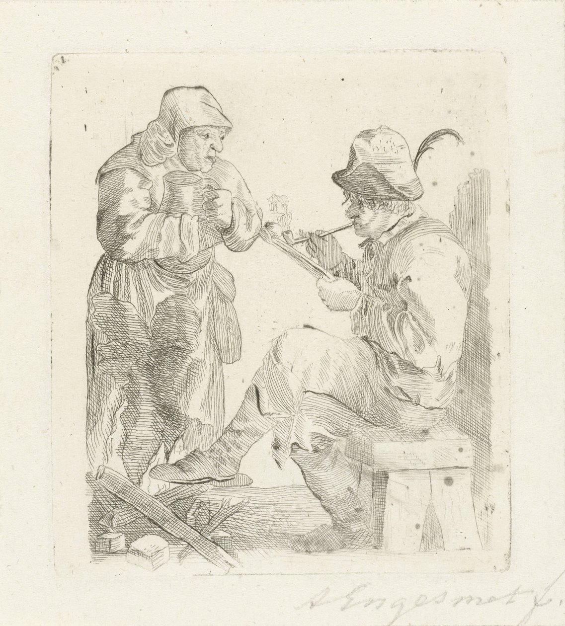 kouřící muž od Adalbertus Engelsmet (signed by artist)