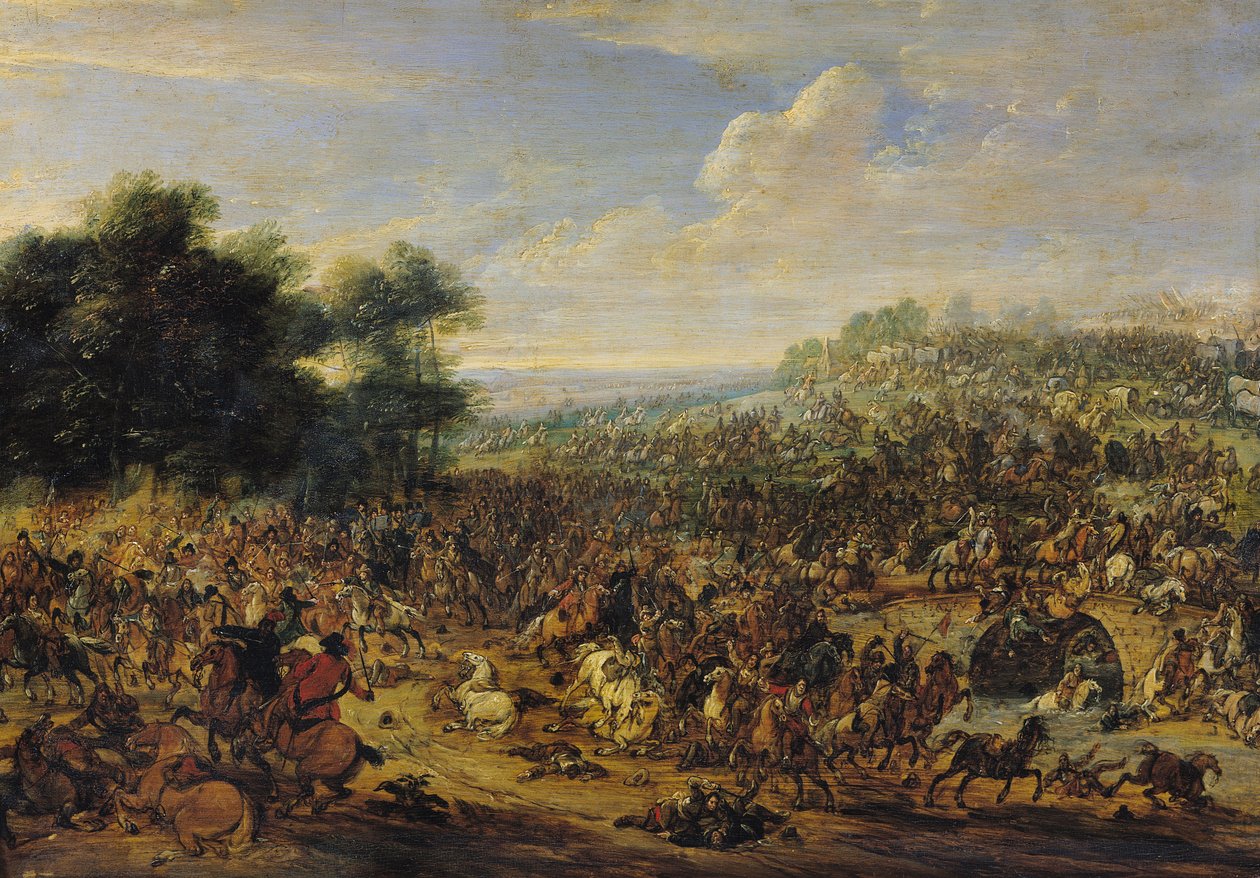 Bitva u mostu od Adam Frans van der Meulen