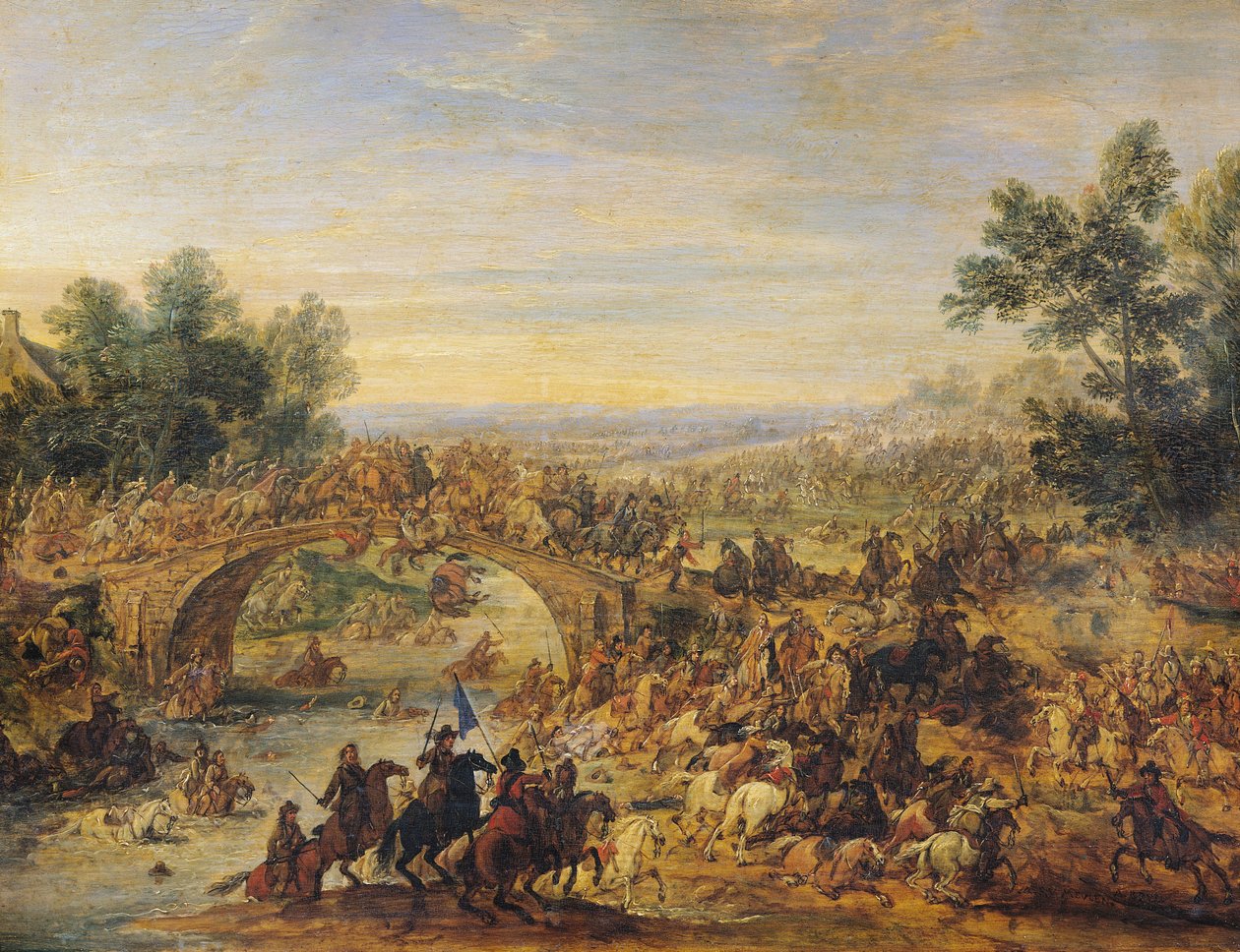 Jízdní bitva na mostě od Adam Frans van der Meulen