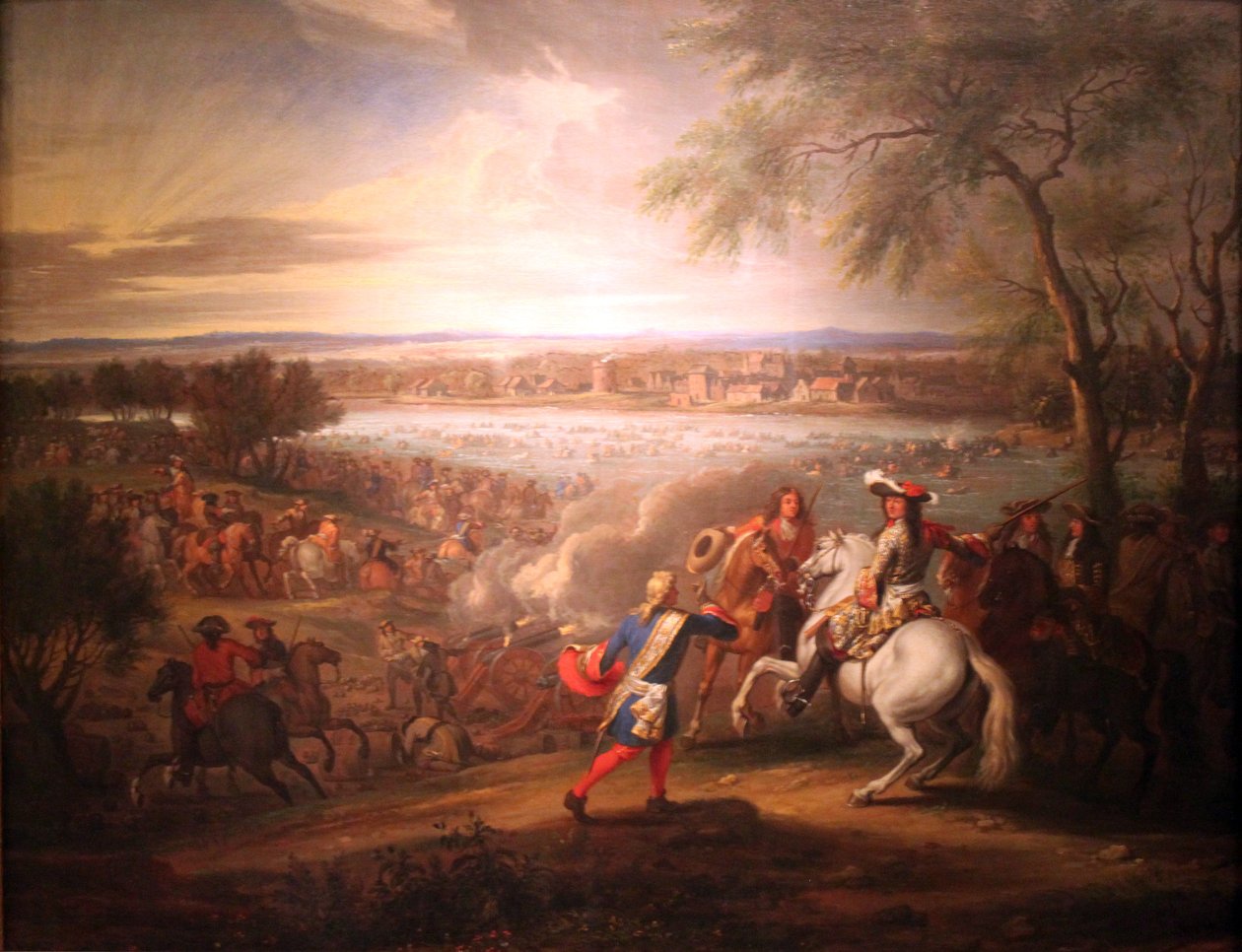 Ludvík XIV., Francouzský král, překračuje Rýn v Lobithu 12. června 1672 od Adam Frans van der Meulen