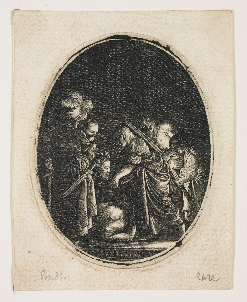 Salome Receiving the Head of Saint John, rytina Hendrik Goudt (1583-1648), c.1607-09 (rytina) od Adam (after) Elsheimer