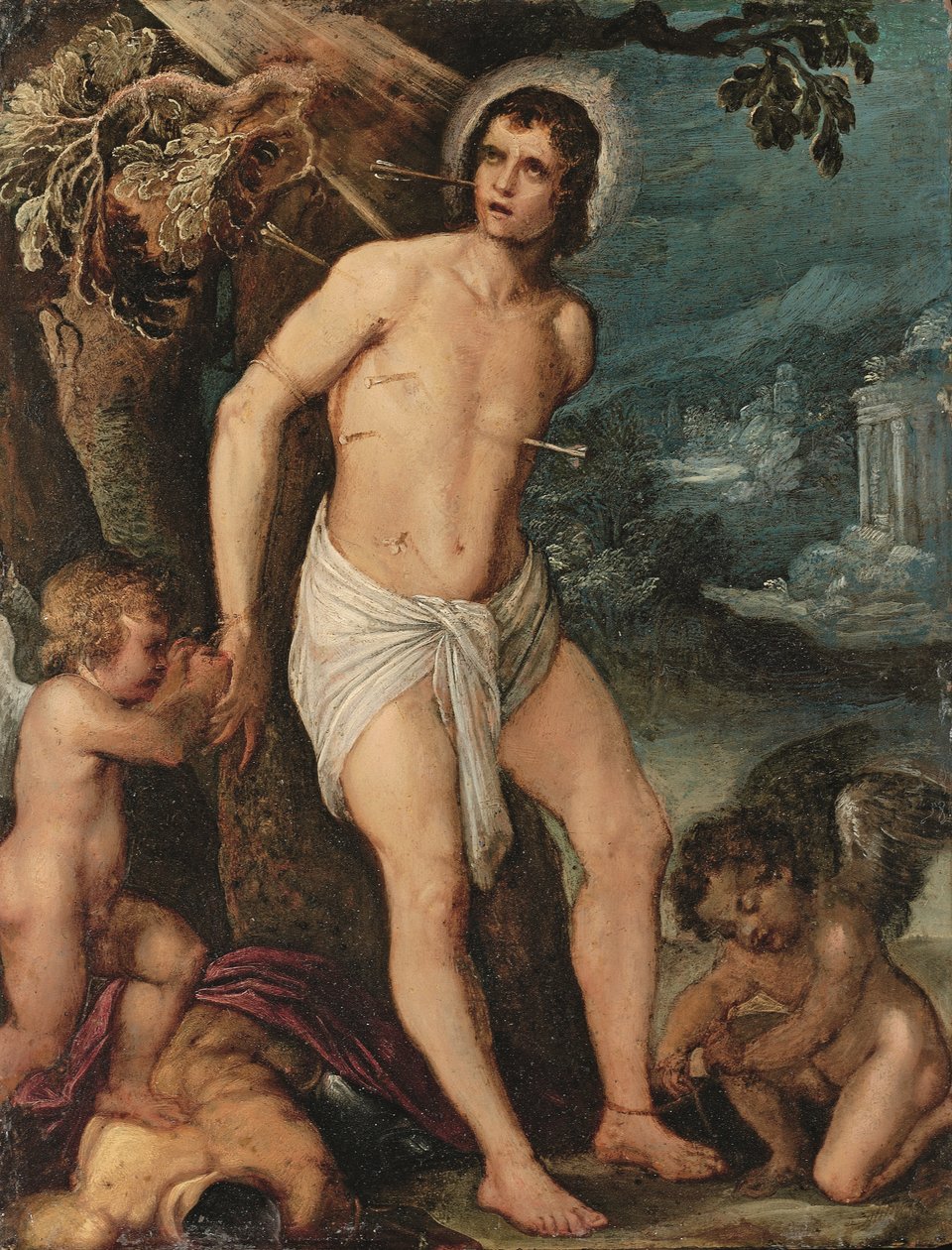 Svatý Šebestián za účasti andělů (olej na mědi) od Adam (circle of) Elsheimer